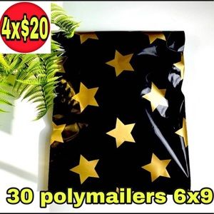 30 poly mailers 6x9 black with gold stars print
